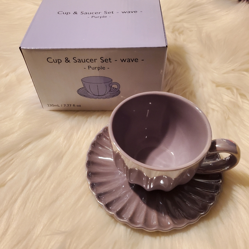 NEW Purple Wave Cup and Saucer Set
